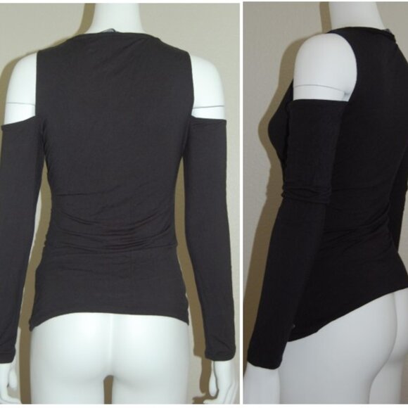 NWOT Abercrombie & Fitch, Viscose Cold Shoulders Ruched Top, Women Size M, Black - Picture 2 of 6